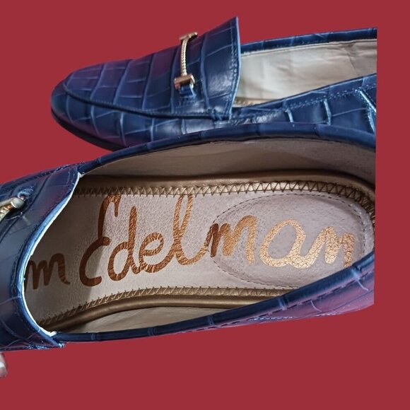 Sam Edelman Women Croc- Loafers With Gold Accent Navy Blue 6.5M - Picture 12 of 13